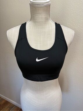 Nike Dri-Fit Black Racerback Sports Bra with White Swoosh - Size Medium